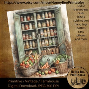 Digital Download, Printable, Decoupage, Vintage, Primitive, 8x10, Primitive Pantry, Buttery, Kitchen, Vegetables, Harvest, Canned Goods, 3