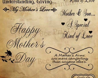 Mother's Day Digital Scrapbook Word Art Clip Art & Card Making - Typography Overlays - Instant Download - PNG