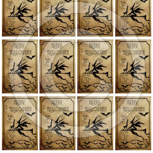 Primitive Grungy Halloween Witch Bat 2x3 Labels: Printable Digital JPEG File-Instant Download-Use on Jars,crock,crates,books,cards,ornies