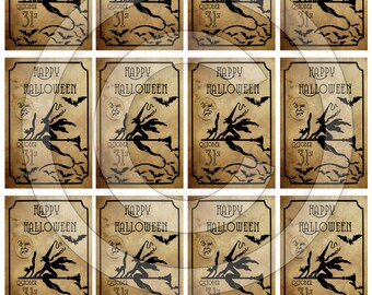Primitive Grungy Halloween Witch Bat 2x3 Labels: Printable Digital JPEG File-Instant Download-Use on Jars,crock,crates,books,cards,ornies