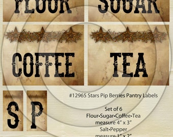Primitive Star Pip Berries Kitchen Pantry Farmhouse Labels Logo - Printable Digital JPEG - Instant Download -12965 for Crocks Jars Canisters
