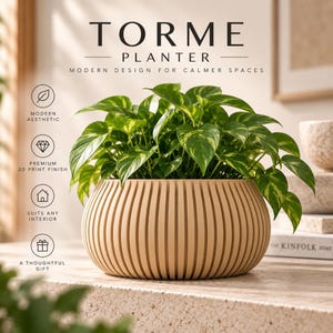 Modern Plant Pot | Ribbed 3D Printed Planter for Indoor