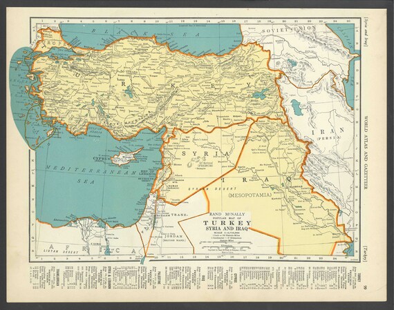 Vintage Map Of Turkey Iraq Syria From 1937 Original Etsy
