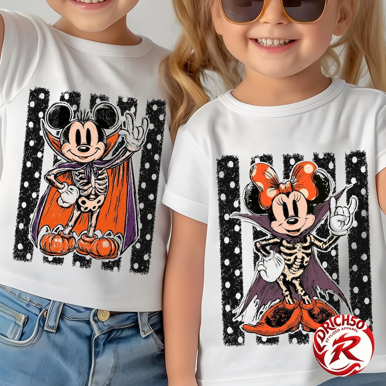 Mouse Click Background Pattern Retro Mouse Halloween Couple DTF, Vintage Skeleton Mouse Design, Spooky ...