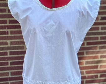 Top de algodón blanco hecho a mano estilo huipil para mujer, talla M