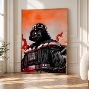 Darth Vader Poster - Star Wars Dark Side Wall Art, Sith Galactic Movie Print, Black Red Sci Fi Bedroom Decor