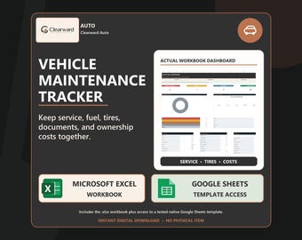 Vehicle Maintenance Log Spreadsheet | Clearward Auto Ownership System | Excel Google Sheets