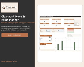 Moving Planner Spreadsheet | Declutter, Packing, Box Inventory and Budget System