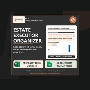 Executor Spreadsheet, Estate Planner & Probate Template, Assets Debts Beneficiary Tracker, Estate Settlement, Google Sheets