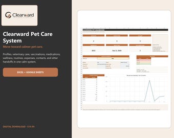 Pet Care Tracker Spreadsheet | Multi-Pet Health, Medication and Sitter Planner