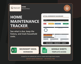 Home Maintenance Spreadsheet | Clearward Home Operations System | Excel Google Sheets