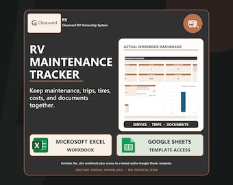 RV Maintenance Log Spreadsheet | Camper Service, Tire, Trip Tracker (Digital Download)