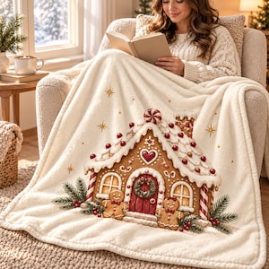Christmas Throw Blanket, Snowman, Gingerbread House, Teddy Bear or Fox Print, Cozy Sofa Throw, Holiday Gift