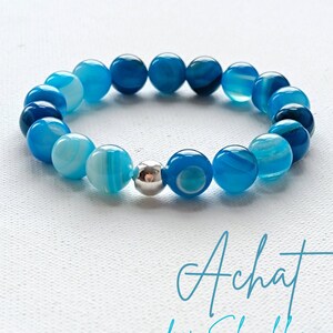 ARMBAND Statement Achat strahlendes blau himmelblau mit Edelstahlperle silber