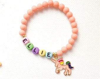 ARMBAND für Kinder in rosa personalisiert mit Name | Mädchenarmband mit Anhänger Einhorn