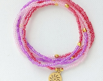 BRASSARD zum Wickeln Boho Kette 2 en 1 aus Glasperlen Rocailles rosa rot lila