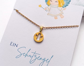 HALSKETTE Edelstahl mit rundem Engel Anhänger silber und gold | Geschenk für Jungen und Mädchen Kommunion Geburtstag Schutzengel