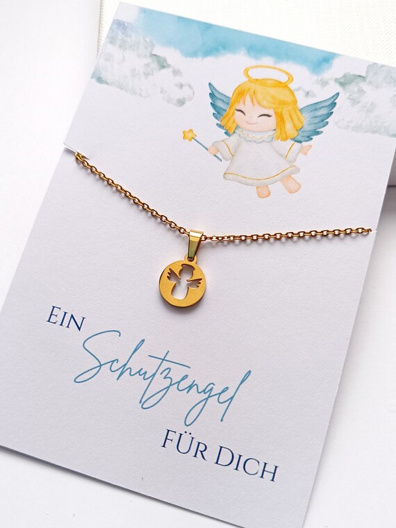 HALSKETTE Edelstahl mit rundem Engel Anhänger silber und gold | Geschenk für Jungen und Mädchen Kommunion Geburtstag Schutzengel