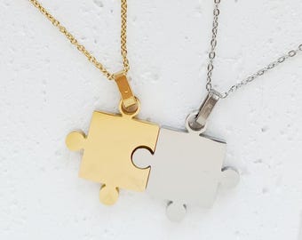 Halskette Partner Liebe Freundschaft aus Edelstahl plata oro Herz Puzzle / Geschenk unisex Valentinstag
