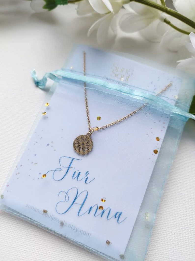 Kette mit Sonne gold silber Halskette Gliederkette Sommerschmuck Münzanhänger Cutout Surferkette Meeresschmuck Boho Kette personalisierbar image 4