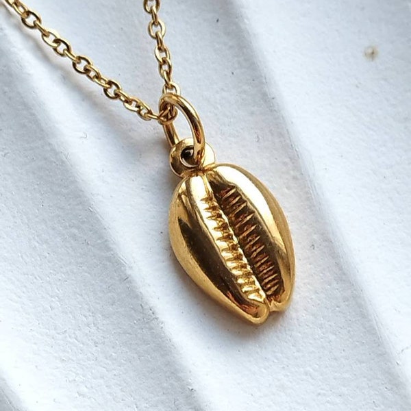 Kauri Cowrie Shell Muschelkette Anhänger Halskette Edelstahl gold Surferkette Surferschmuck Sommerkette Sommerschmuck  Bohoschmuck