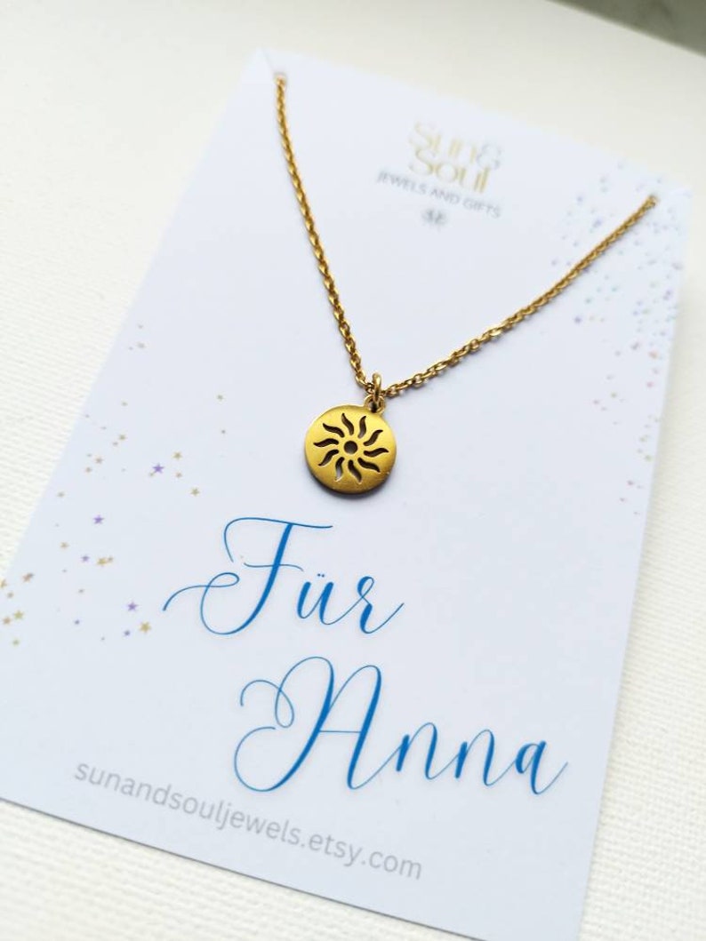 Kette mit Sonne gold silber Halskette Gliederkette Sommerschmuck Münzanhänger Cutout Surferkette Meeresschmuck Boho Kette personalisierbar image 3