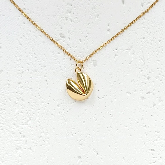 Halskette feine Gliederkette aus Edelstahl mit Anhänger Glückskeks 18k vergoldet | Boho Hippie Ibizaschmuck Glücksbringer Talisman
