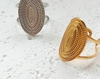 Anillo llamativo ovalado aus Edelstahl en plata y oro / Boho Hippie Ibiza Schmuck