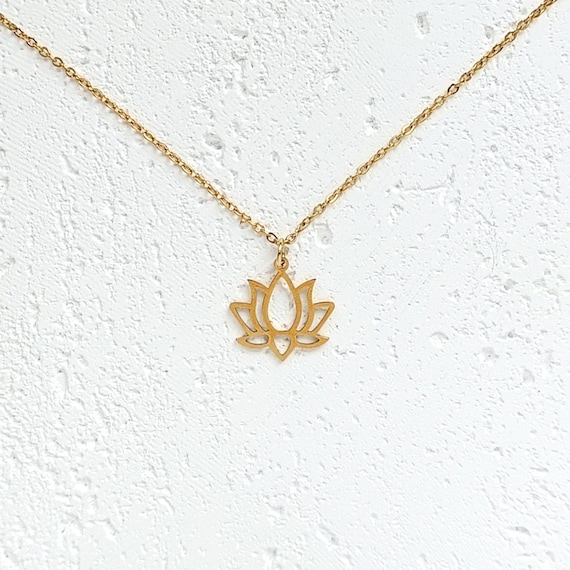 Halskette feine Gliederkette aus Edelstahl mit Lotus Anhänger 18k vergoldet | BOHO Hippie Ibiza Schmuck Yoga Blume