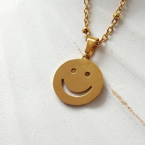 Smiley Halskette gold Edelstahl