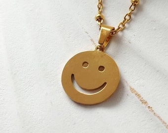 Smiley Halskette gold Edelstahl
