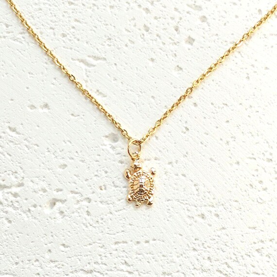 Halskette Gliederkette aus Edelstahl mit Anhänger Schildkröte 18k vergoldet | Boho Hippie Ibiza Schmuck Meerestiere Ozean