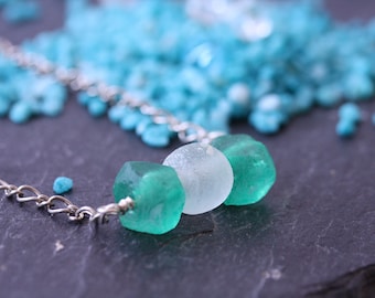 Collar de cristal de mar Seeglas Halskette grün weiss Meer silber Glasperlenkette