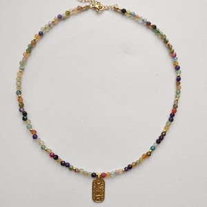 HALSKETTE mit bunten Achat Perlen und Edelstahl Anhänger| Boho Hippie Ibiza Schmuck
