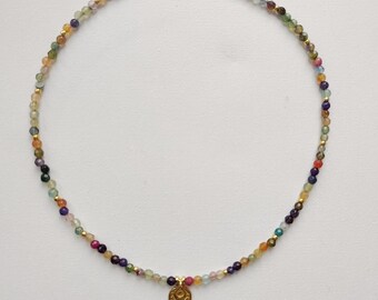 HALSKETTE mit bunten Achat Perlen und Edelstahl Anhänger| Boho Hippie Ibiza Schmuck