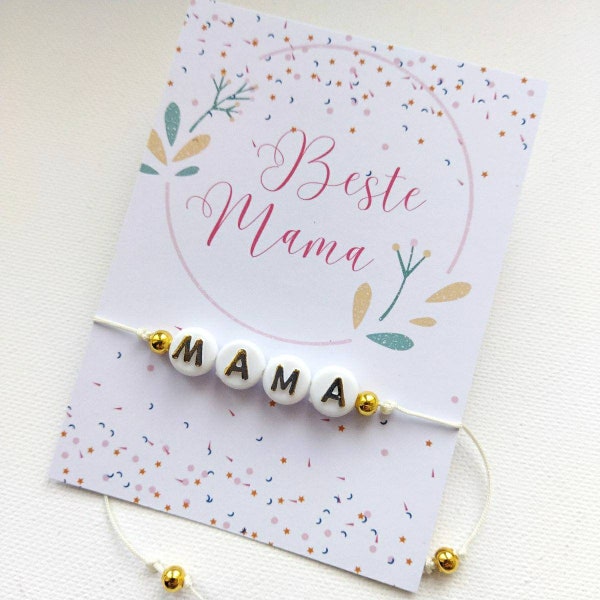 Muttertag Geschenk Freundschaftsarmband Buchstabenperlen Mama minimalistich Messagekarte Beste Mama