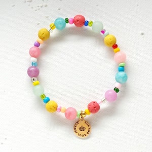 Perlenarmband bunt Bubblegum Edelsteine Jade Lavaperlen Pastellfarben