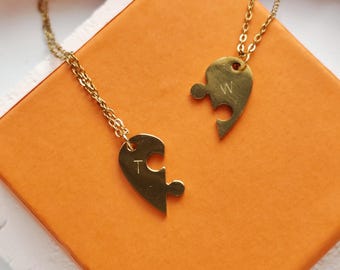 Halskette Partner Liebe Freundschaft aus Edelstahl silber gold Herz Puzzle personalisierbar / Geschenk unisex Valentinstag
