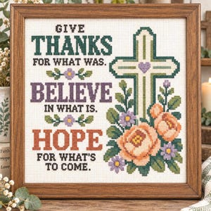 Christian Cross Stitch Pattern, Boho Floral Cross Cross Stitch PDF, Religious Quote Embroidery, Faith Cross Stitch Kit, Positive Affirmation