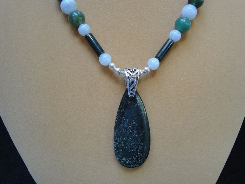 Natural Moss agate Blue lace agate Moss agate teardrop focal | Etsy