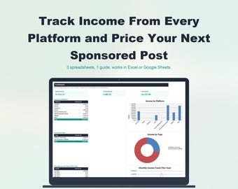 Content Creator Income Tracker Spreadsheet | Influencer Brand Deal Sponsorship Tracker Rate Card Calculator | Excel Google Sheets