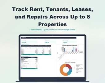 Rental Property Manager Toolkit | Income, Tenant, Lease, Maintenance Log (Excel/Sheets)