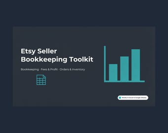 Zestaw narzędzi do księgowości dla sprzedawców Etsy | Śledzenie zysków, zamówień i zapasów (Excel/Arkusze)