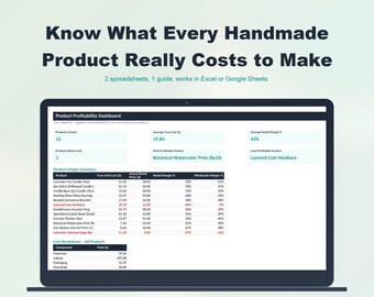 Handmade Seller Product Costing & Pricing Spreadsheet | Etsy Wholesale Retail Calculator Profit Tracker Batch Planner | Excel Google Sheets