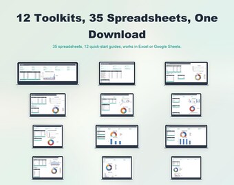 Complete Small Business Spreadsheet Library | 12 Toolkits 35 Templates Bookkeeping Budget Invoice Cash Flow | Excel Google Sheets