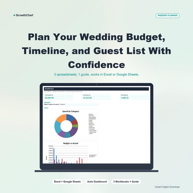 Wedding Budget & Planning Toolkit | Excel/Google Sheets (Digital Download) image 1