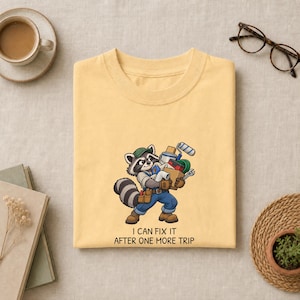 面白いDIYシャツ、「もう一度行けば直せる」Tシャツ、アライグマの便利屋Tシャツ、お父さんへのホームセンターギフト、金物店ユーモア