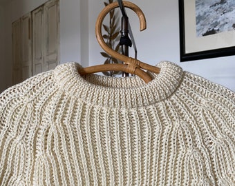 British wool knit, fishermen jumper, cream, crew neck, classic sweater / knitwear