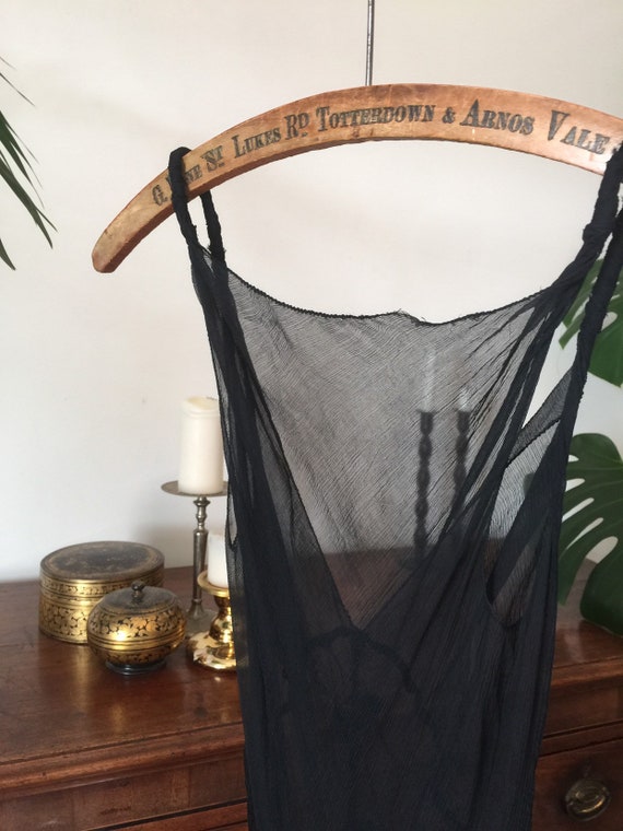 1930s Black Sheer Silk Chiffon Mermaid Dress Bias