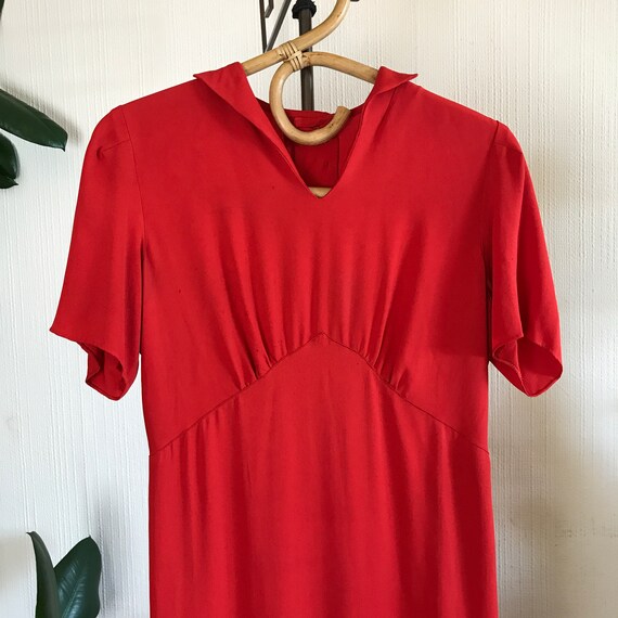 1930s Red Silk Crepe Dress